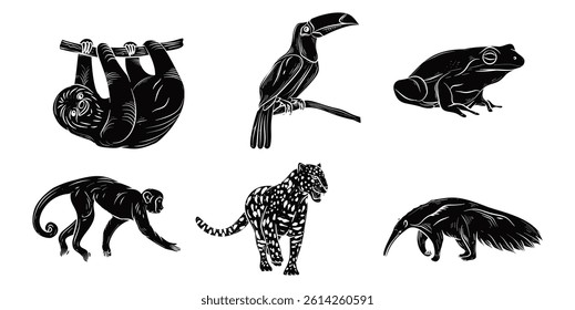 Rainforest Animals Silhouette Illustration Vector Set