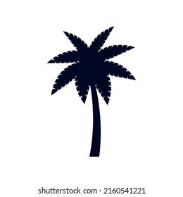 Rainforest Coconut Tree or Tropical Palm Tree on White Backdrop. Simple Black Silhouette for Eco Floral Logotype Emblem in Retro Art, or Travel Logo Design