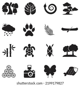 Rainforest Icons. Black Flat Design. Vector Illustration.