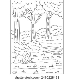 rainforest outdoor camping coloring book page for kids or grown adults coloring book mindful relaxation activity