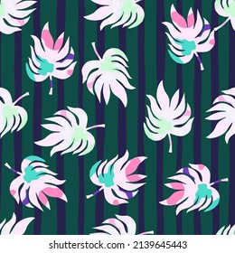 Rainforest palm leaves tropical seamless pattern. Abstract leaf endless wallpaper. Exotic hawaiian jungle backdrop. Design for fabric, textile print, wrapping, cover. Vector illustration