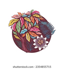 Rainforest plants logo concept, vector hand drawn art