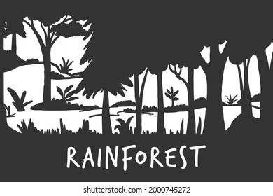 rainforest silhouette, tropical forest vector illustration