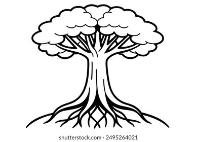  árbol de la selva tropical con grandes raíces conjunto de Vector plano, ilustración sobre fondo blanco