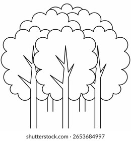 Icono de árboles de la selva tropical con follaje denso en troncos, doseles superpuestos. fondo blanco aislado.