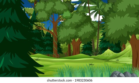 Rainforest or tropical forest at daytime scene illustration