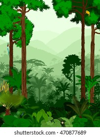 Rainforest vector illustration. Vector Green Tropical Forest jungle