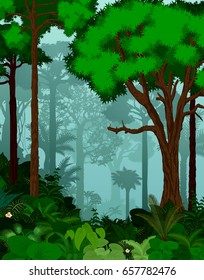 Rainforest vector illustration. Vector Green Tropical Forest jungle