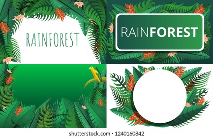 Rainforest waterfall frame banner set. Cartoon illustration of rainforest waterfall frame vector banner set for web design