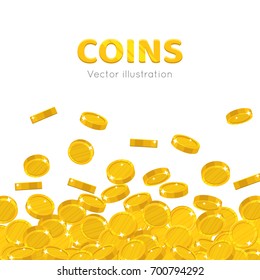Raingold coins cartoon background. A rain of the flying gold of coins frame in a cartoon style. Falling gold pieces in the form of vector illustrations