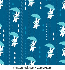 Raining and Bunny Umbrellas Abstract Vector Graphic Seamless Pattern can be use for background and apparel design
