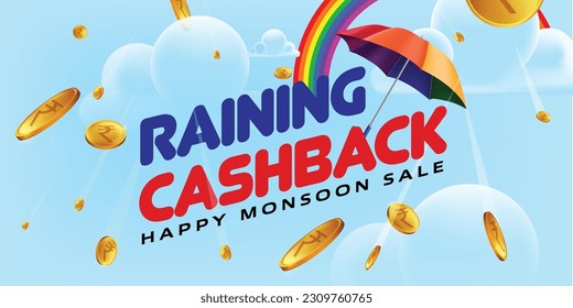 raining cashback in monsoon concept. raining coins.