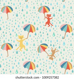 Raining cats and dogs Graphic seamless pattern. Doodle Style. Hand drawing Eps-8 print