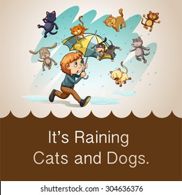 It's raining cats and dogs illustration