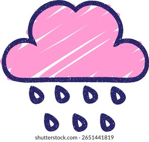 Raining Cloud Chalk Drawing in bright neon color