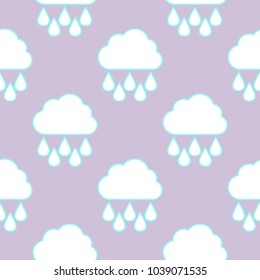 Raining cloud and falling drops seamless pattern