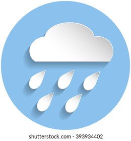 Raining cloud icon in paper style on blue round background