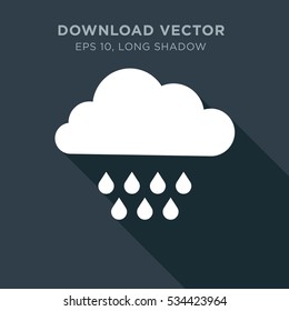 Raining cloud isolated vector icon in long shadow style on dark blue background