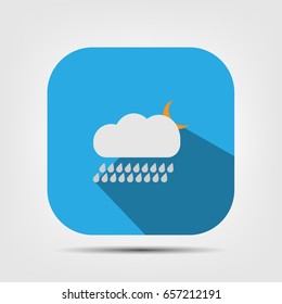 raining cloud with moon flat icon with long shadow