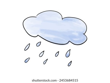 Raining cloud watercolor doodle element. Vector illustration.