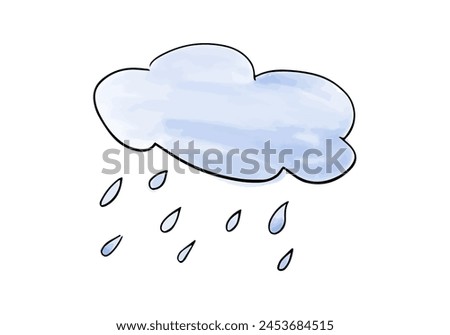 Raining cloud watercolor doodle element. Vector illustration.