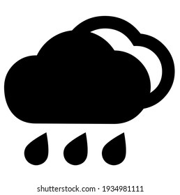 Nubes de lluvia, signo de caída de lluvia, símbolo, vector, ilustración en color negro y blanco, aisladas en fondo blanco