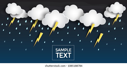 Raining and Cloudscape background , paper art style - vector illustration