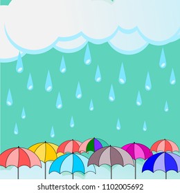 raining with colorful umbrella vector background.