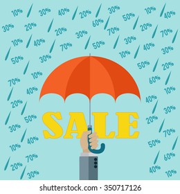 Raining discounts, sales season vector concept