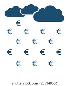 Raining euros from a cloud. Vector isolated on white