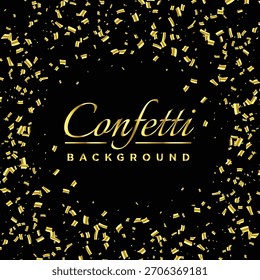 Raining gold confetti isolated on black party background