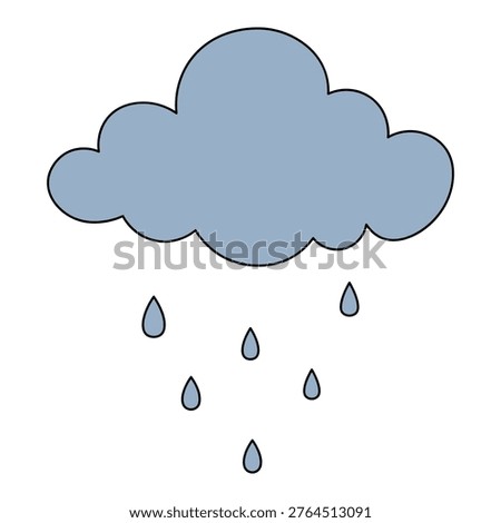 It's raining. Gray cumulus cloud and raindrops. Color vector illustration. Isolated on white background. Cartoon style. Curly cloud, the beginning of a downpour. Idea for web design.
