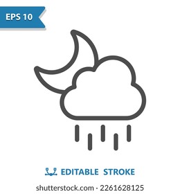 Raining Icon. Rain, Cloud, Moon, Night, Weather, Raindrop. Professional, pixel perfect icon, EPS 10 format.