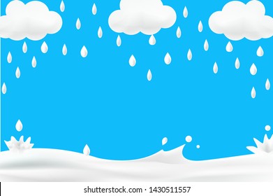 Raining milk drop and milk wave vector with light blue background