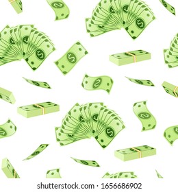  Raining money seamless vector pattern. Falling dollars background. Money finance coins and banknotes illustration