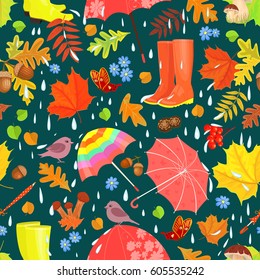 raining seamless with pretty autumn elements