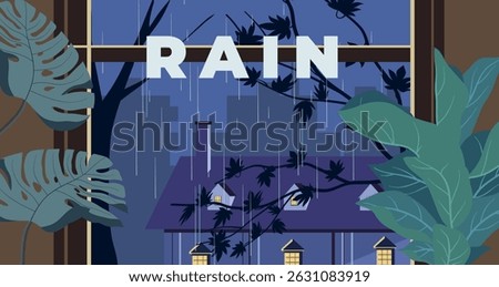Raining season  background at windows view 