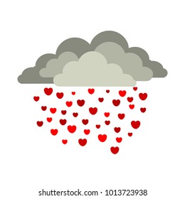 It's raining from thunderclouds from hearts. Valentine's Day.