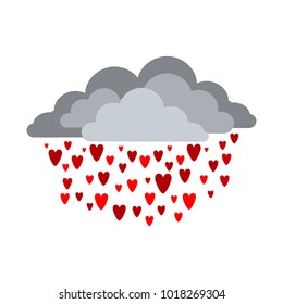 It's raining from thunderclouds from hearts. Valentine's Day.