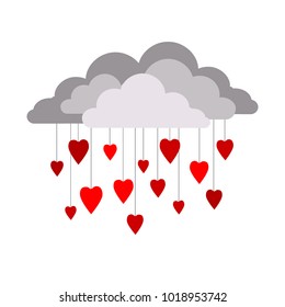It's raining from thunderclouds from hearts. Valentine's Day.