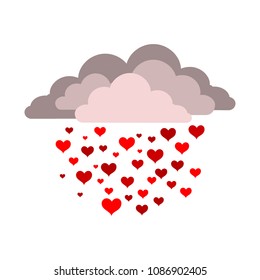 It's raining from thunderclouds from hearts. Valentine's Day.