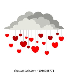 It's raining from thunderclouds from hearts. Valentine's Day.