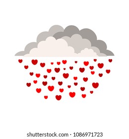 It's raining from thunderclouds from hearts. Valentine's Day.