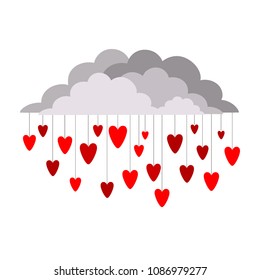 It's raining from thunderclouds from hearts. Valentine's Day.