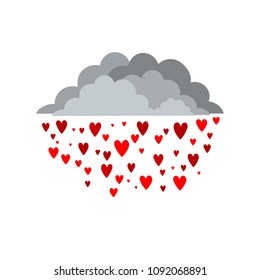 It's raining from thunderclouds from hearts. Valentine's Day.