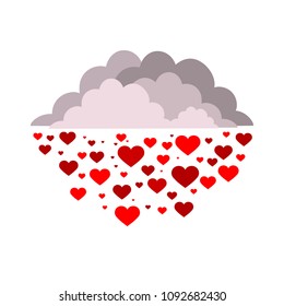 It's raining from thunderclouds from hearts. Valentine's Day.