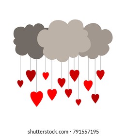It's raining from thunderclouds from hearts. Valentine's Day.