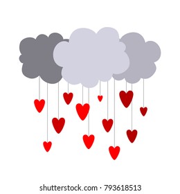 It's raining from thunderclouds from hearts. Valentine's Day.