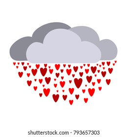 It's raining from thunderclouds from hearts. Valentine's Day.