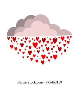 It's raining from thunderclouds from hearts. Valentine's Day.